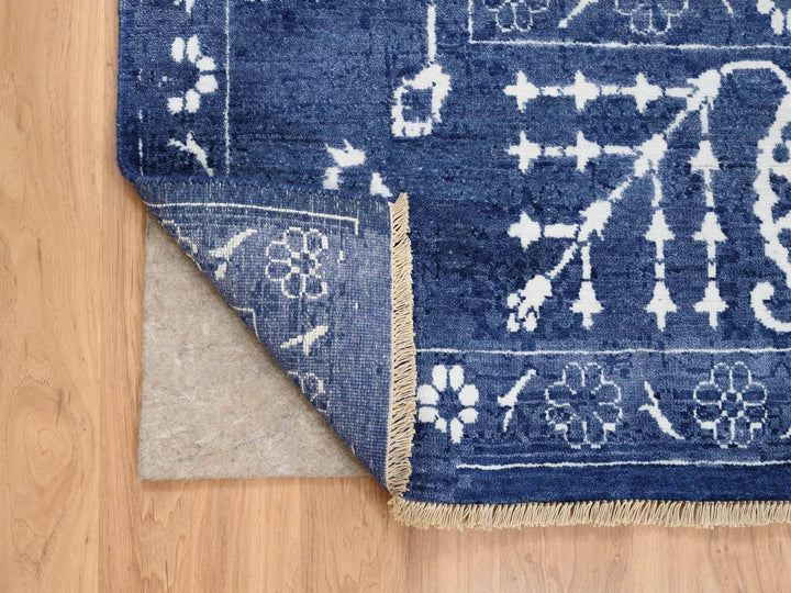 6'0" x 8'10" New Hand Knotted Blue Wool & Silk Rectangle Oriental Rug - MOA10263603