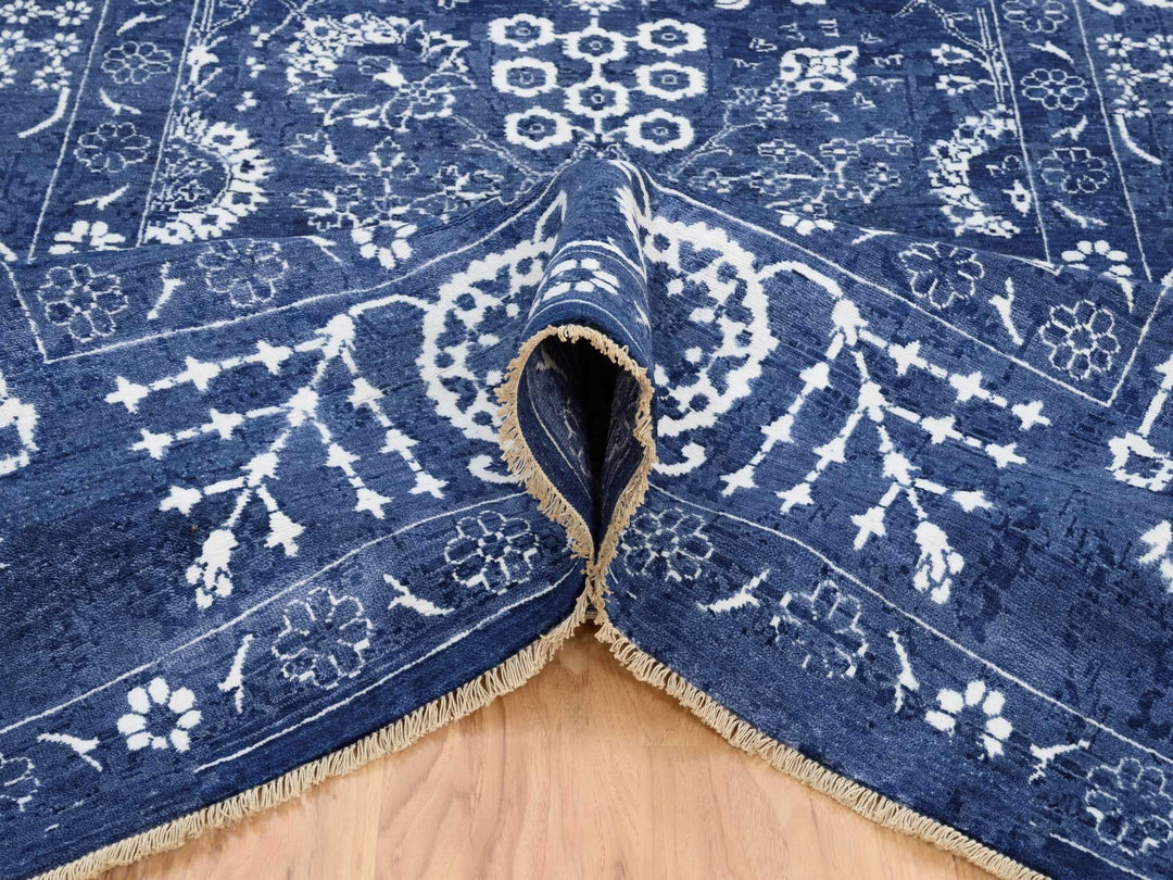 6'0" x 8'10" New Hand Knotted Blue Wool & Silk Rectangle Oriental Rug - MOA10263603