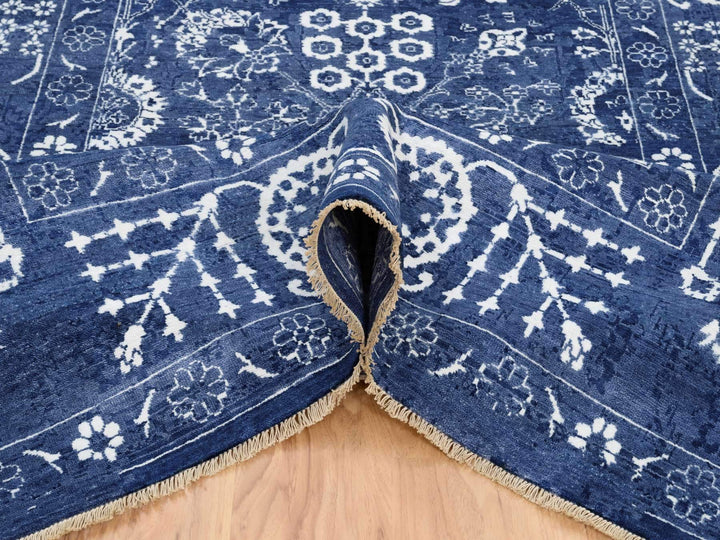 6'0" x 8'10" New Hand Knotted Blue Wool & Silk Rectangle Oriental Rug - MOA10263603
