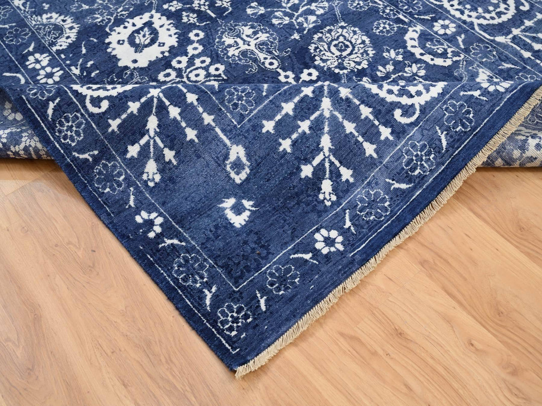 6'0" x 8'10" New Hand Knotted Blue Wool & Silk Rectangle Oriental Rug - MOA10263603
