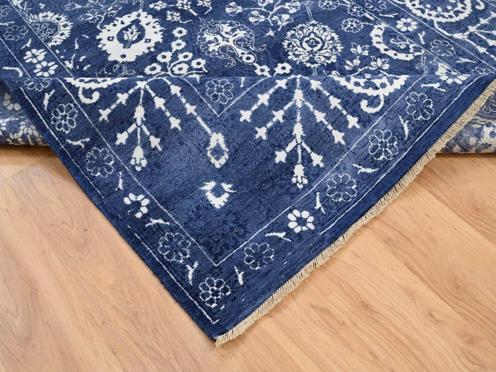 6'0" x 8'10" New Hand Knotted Blue Wool & Silk Rectangle Oriental Rug - MOA10263603