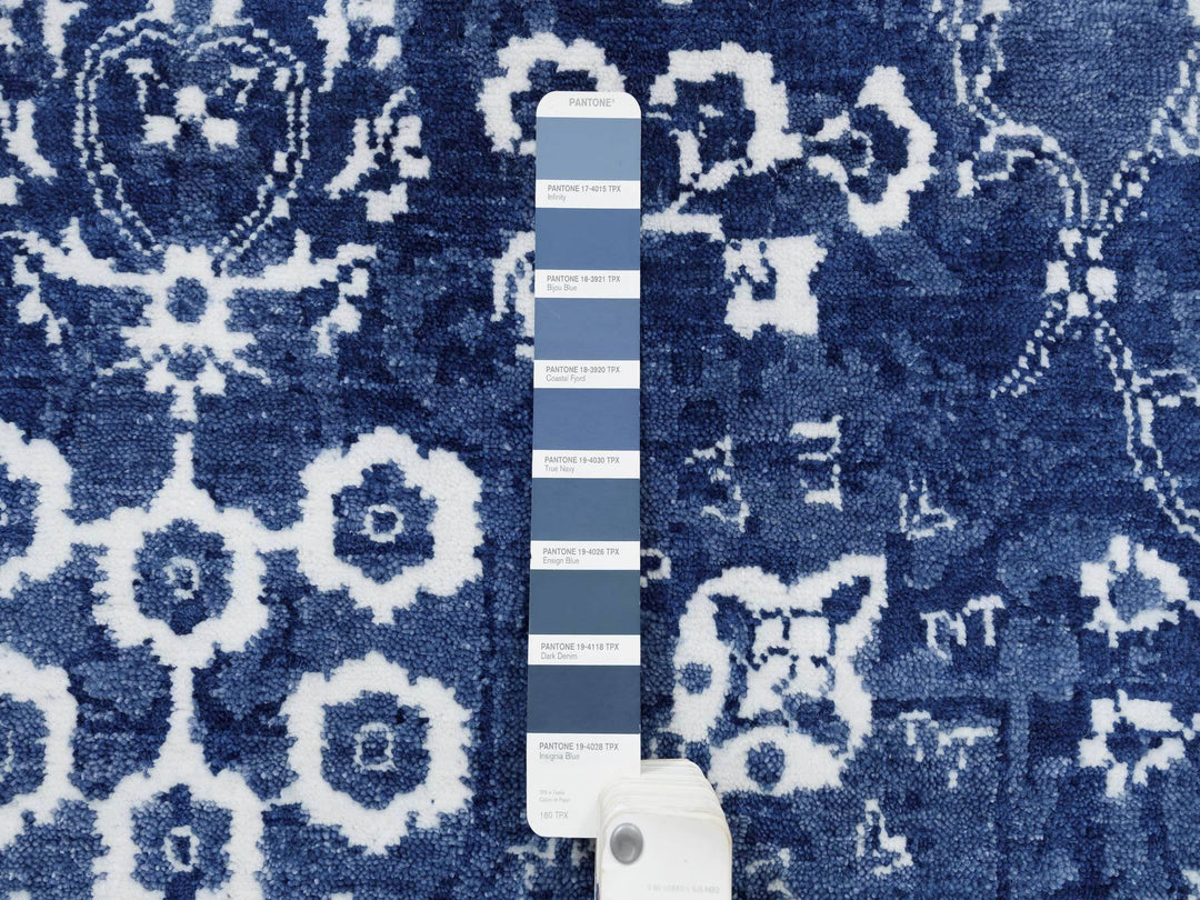 6'0" x 8'10" New Hand Knotted Blue Wool & Silk Rectangle Oriental Rug - MOA10263603