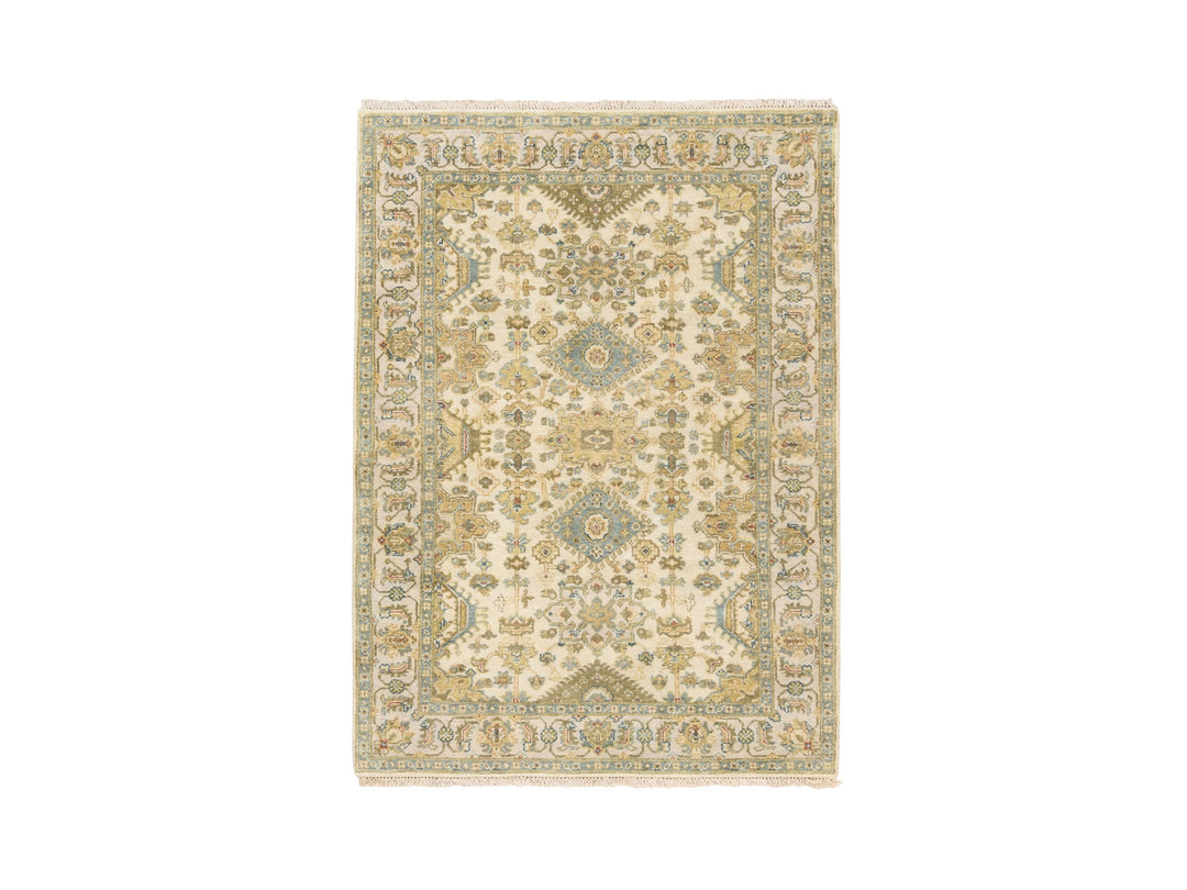4'1" x 6'6" New Hand Knotted Ivory Wool Rectangle Oriental Rug - MOA10263626