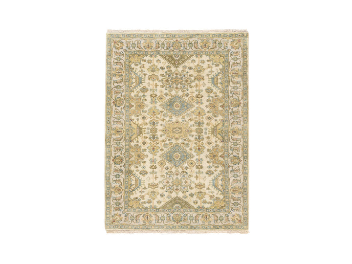 4'1" x 6'6" New Hand Knotted Ivory Wool Rectangle Oriental Rug - MOA10263626