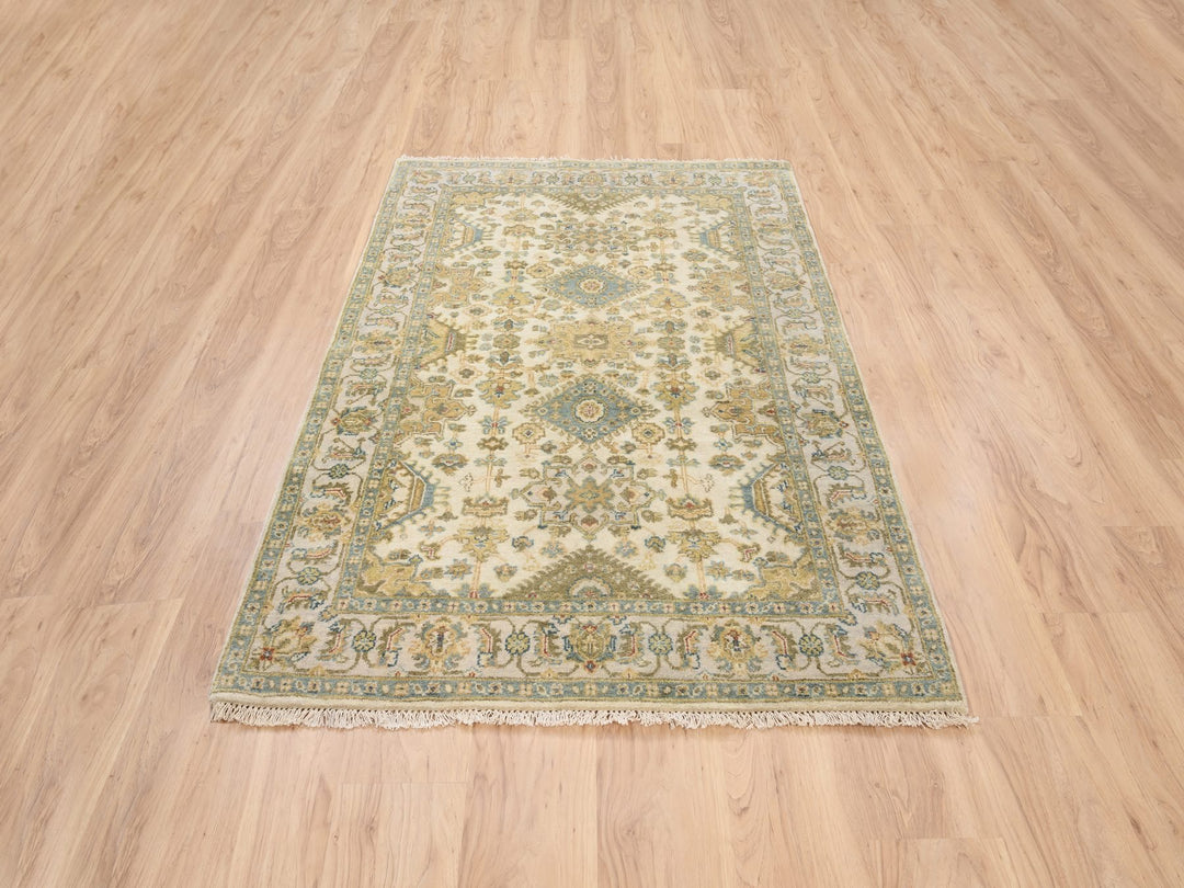 4'1" x 6'6" New Hand Knotted Ivory Wool Rectangle Oriental Rug - MOA10263626