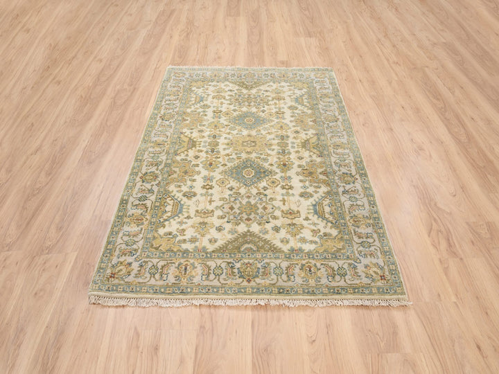 4'1" x 6'6" New Hand Knotted Ivory Wool Rectangle Oriental Rug - MOA10263626