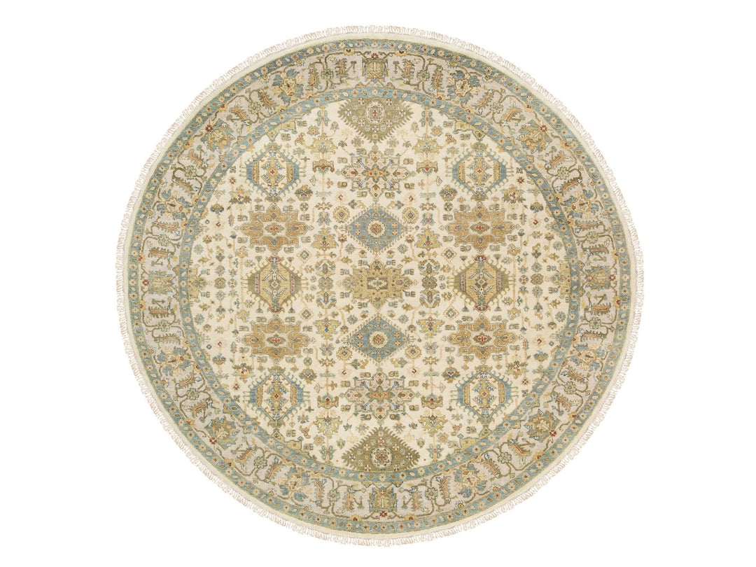 8'10" x 8'10" New Hand Knotted Ivory Wool Round Oriental Rug - MOA10263631