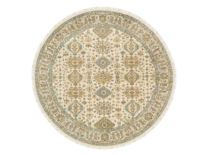 8'10" x 8'10" New Hand Knotted Ivory Wool Round Oriental Rug - MOA10263631