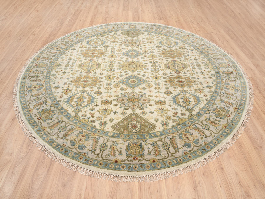 8'10" x 8'10" New Hand Knotted Ivory Wool Round Oriental Rug - MOA10263631