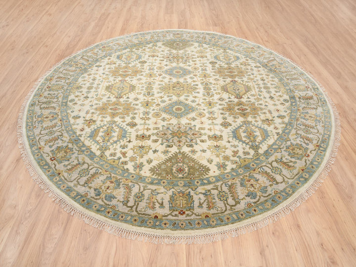 8'10" x 8'10" New Hand Knotted Ivory Wool Round Oriental Rug - MOA10263631