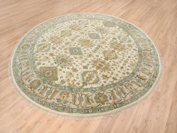 8'10" x 8'10" New Hand Knotted Ivory Wool Round Oriental Rug - MOA10263631