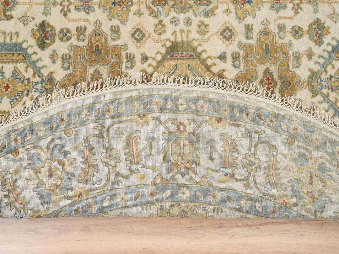 8'10" x 8'10" New Hand Knotted Ivory Wool Round Oriental Rug - MOA10263631