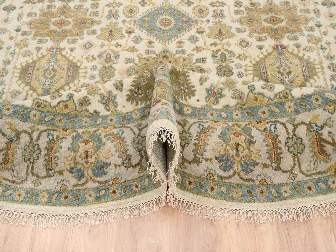 8'10" x 8'10" New Hand Knotted Ivory Wool Round Oriental Rug - MOA10263631