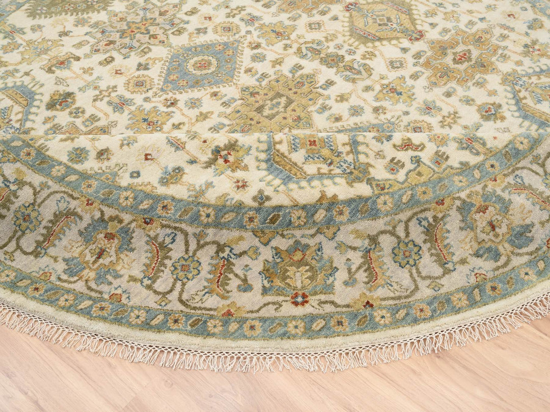 8'10" x 8'10" New Hand Knotted Ivory Wool Round Oriental Rug - MOA10263631
