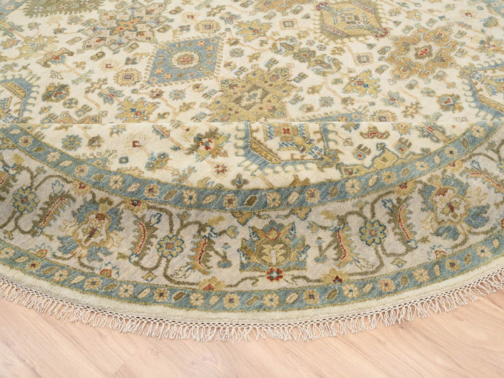 8'10" x 8'10" New Hand Knotted Ivory Wool Round Oriental Rug - MOA10263631