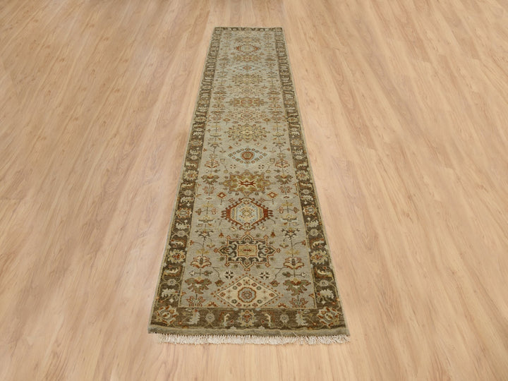 2'7" x 12'1" New Hand Knotted Grey Wool Runner Oriental Rug - MOA10263634