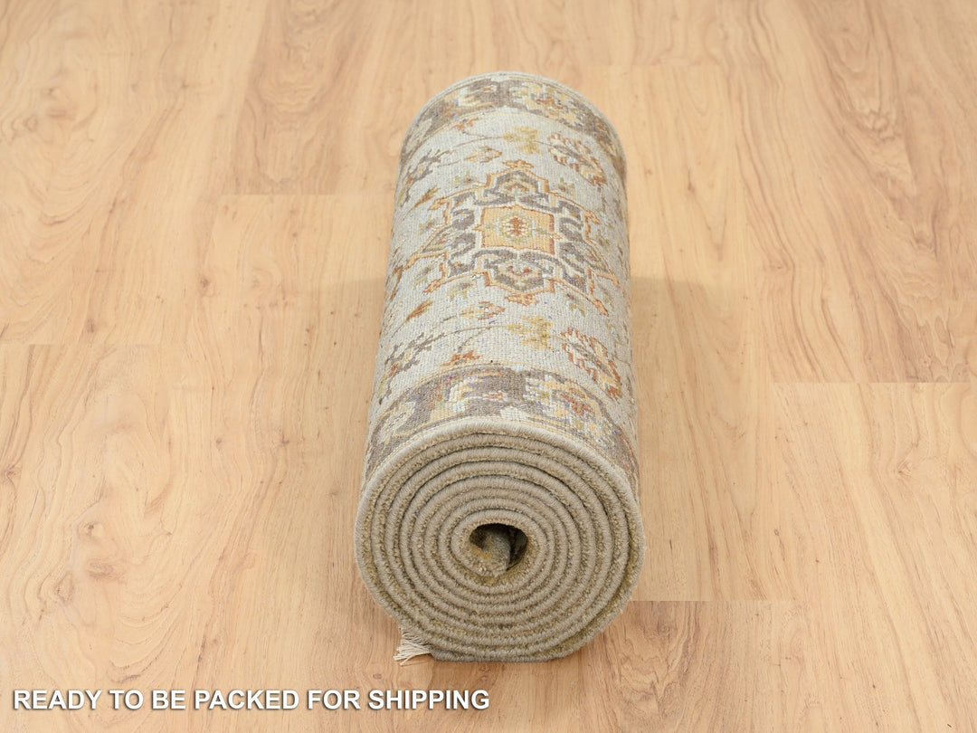 2'7" x 12'1" New Hand Knotted Grey Wool Runner Oriental Rug - MOA10263634