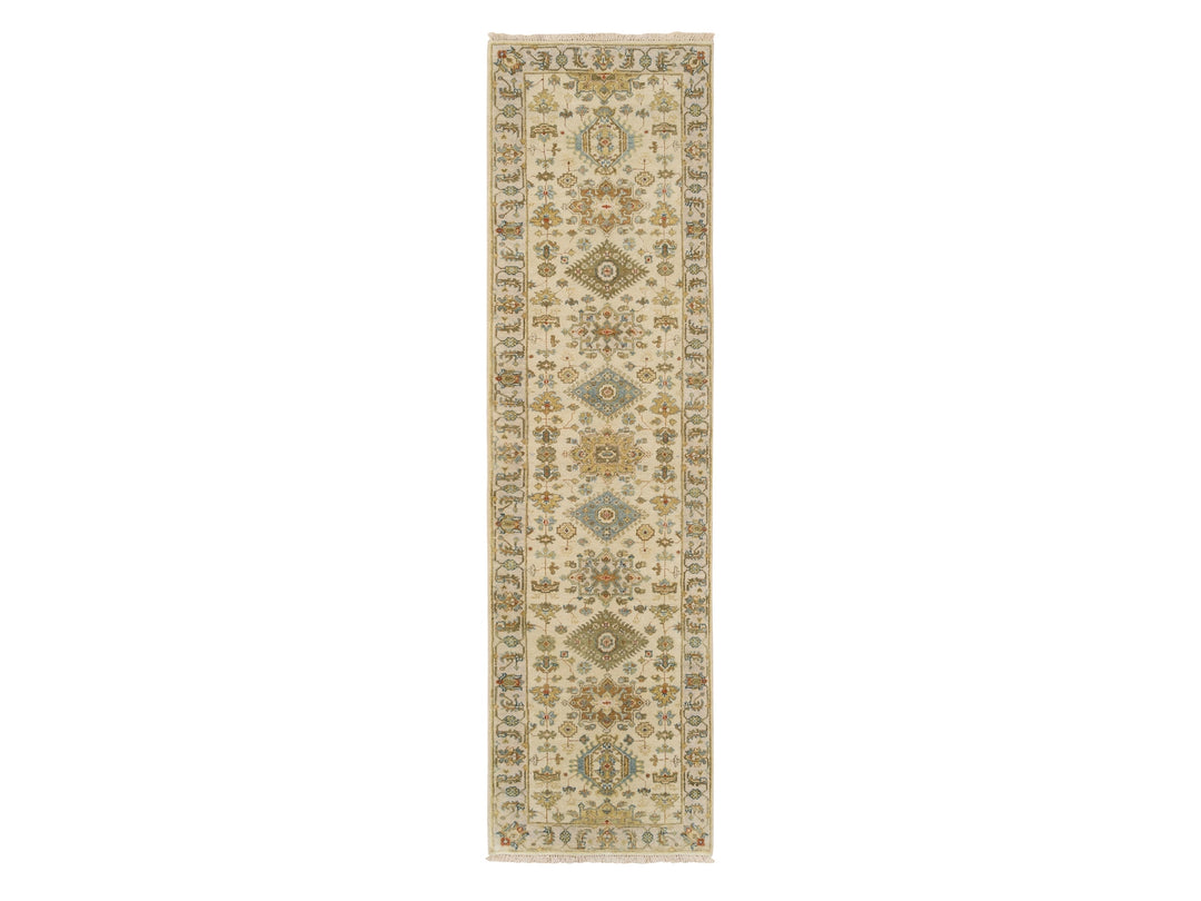 2'7" x 9'9" New Hand Knotted Ivory Wool Runner Oriental Rug - MOA10263665