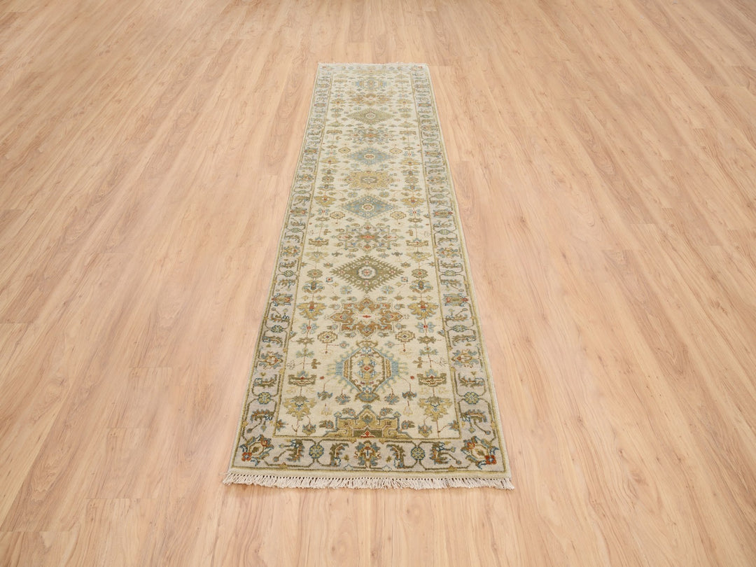 2'7" x 9'9" New Hand Knotted Ivory Wool Runner Oriental Rug - MOA10263665