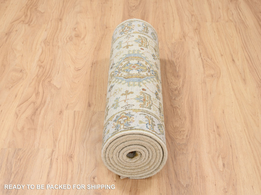 2'7" x 9'9" New Hand Knotted Ivory Wool Runner Oriental Rug - MOA10263665