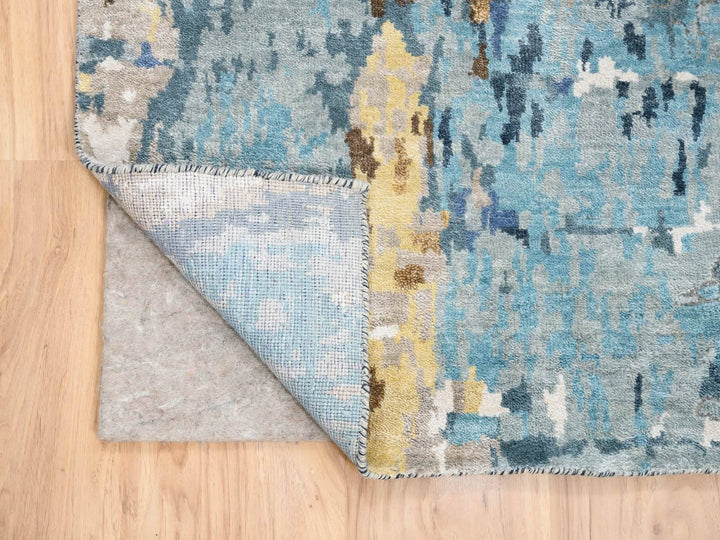 2'6" x 10'0" New Hand Knotted Blue Wool & Silk Runner Oriental Rug - MOA10263666