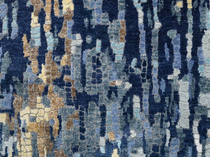 2'6" x 10'0" New Hand Knotted Blue Wool & Silk Runner Oriental Rug - MOA10263666