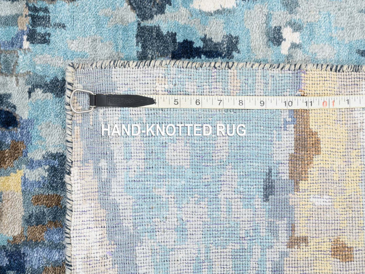 2'6" x 10'0" New Hand Knotted Blue Wool & Silk Runner Oriental Rug - MOA10263666