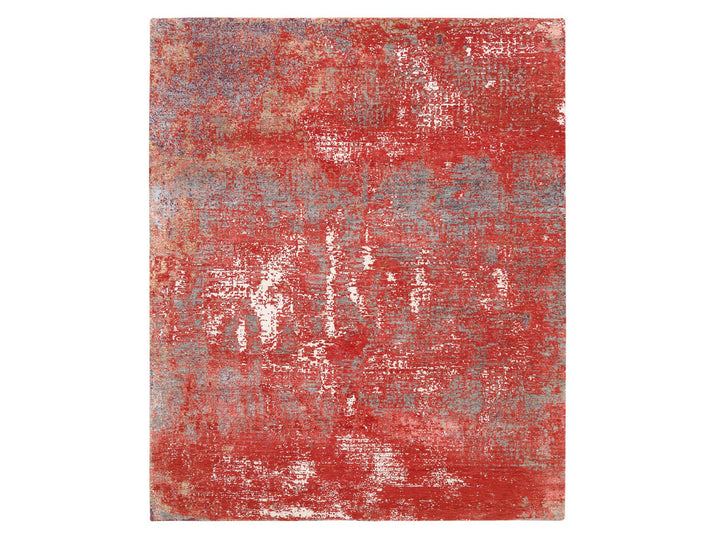 8'0" x 10'0" New Hand Knotted Red Wool & Silk Rectangle Oriental Rug - MOA10263671