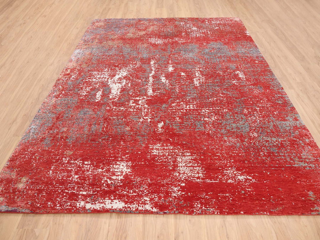 8'0" x 10'0" New Hand Knotted Red Wool & Silk Rectangle Oriental Rug - MOA10263671
