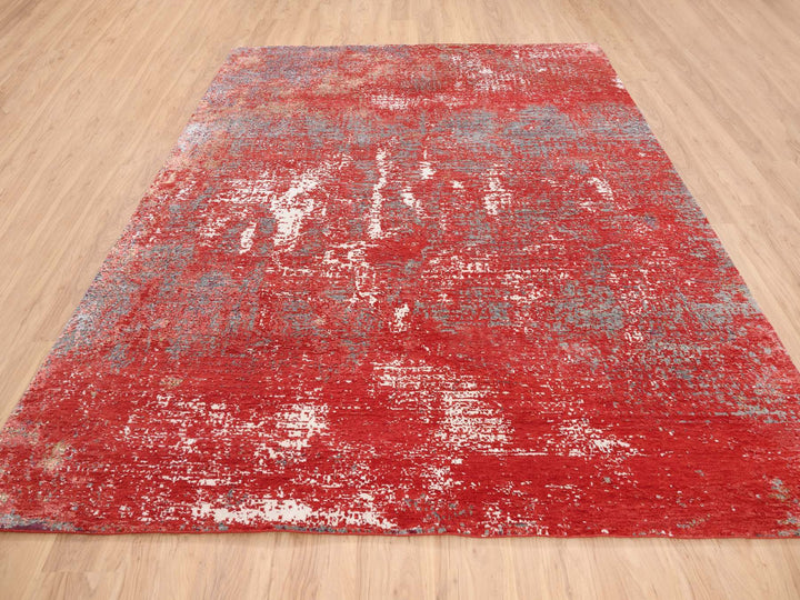 8'0" x 10'0" New Hand Knotted Red Wool & Silk Rectangle Oriental Rug - MOA10263671