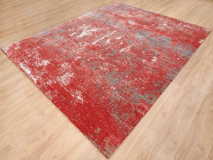 8'0" x 10'0" New Hand Knotted Red Wool & Silk Rectangle Oriental Rug - MOA10263671