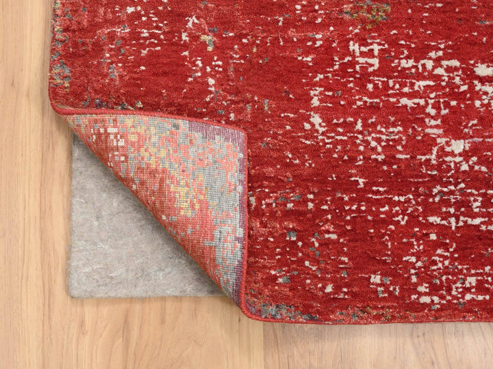 8'0" x 10'0" New Hand Knotted Red Wool & Silk Rectangle Oriental Rug - MOA10263671