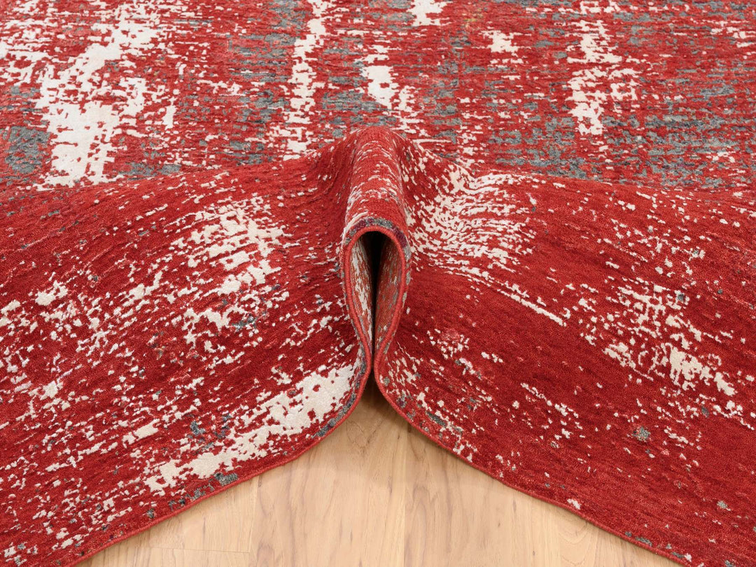 8'0" x 10'0" New Hand Knotted Red Wool & Silk Rectangle Oriental Rug - MOA10263671
