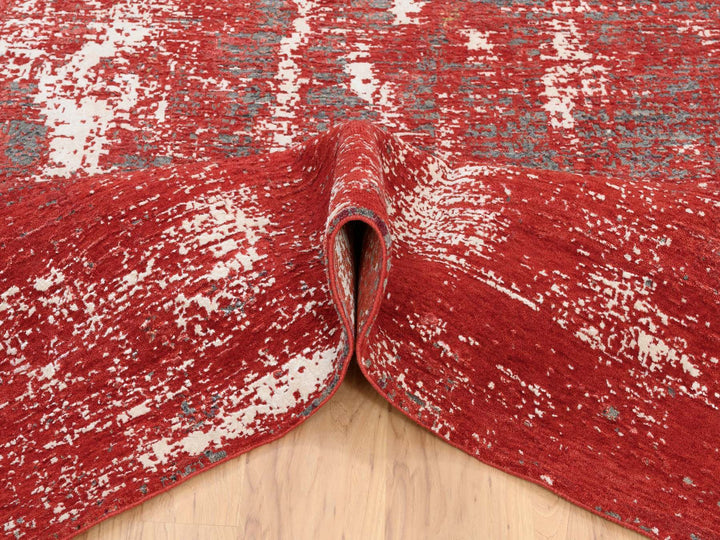 8'0" x 10'0" New Hand Knotted Red Wool & Silk Rectangle Oriental Rug - MOA10263671