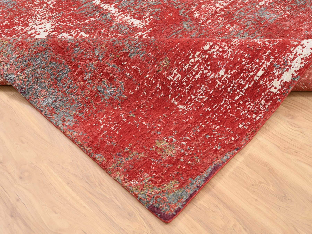 8'0" x 10'0" New Hand Knotted Red Wool & Silk Rectangle Oriental Rug - MOA10263671