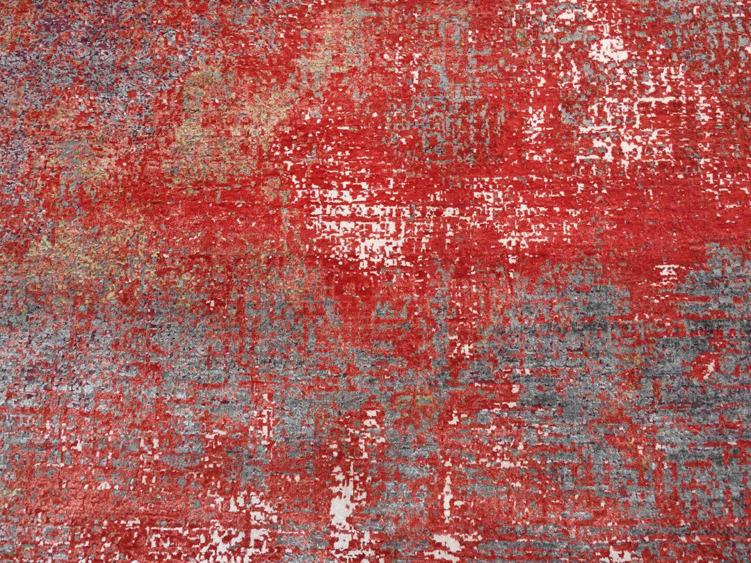 8'0" x 10'0" New Hand Knotted Red Wool & Silk Rectangle Oriental Rug - MOA10263671