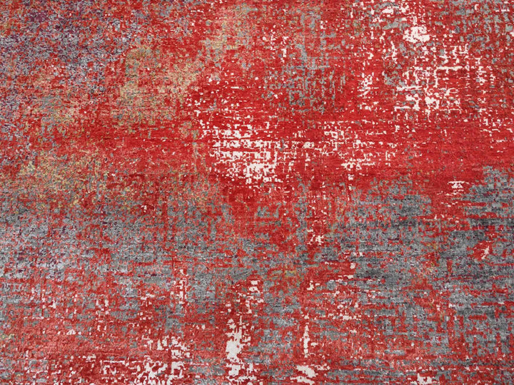 8'0" x 10'0" New Hand Knotted Red Wool & Silk Rectangle Oriental Rug - MOA10263671