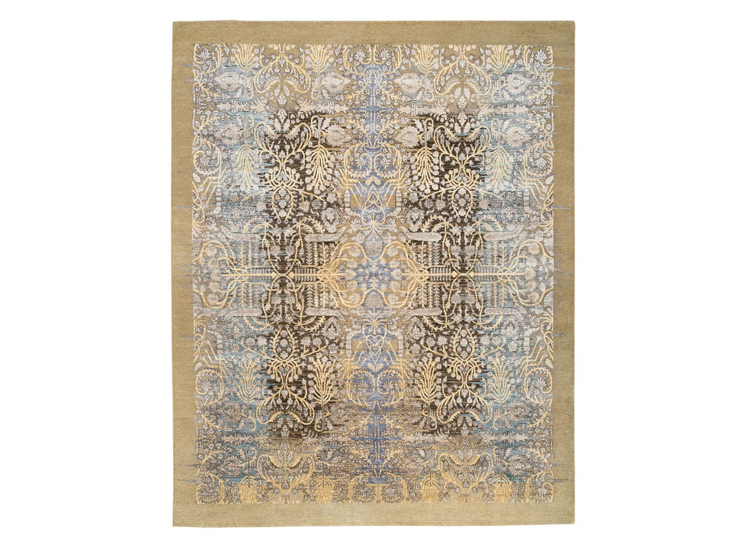 8'0" x 9'10" New Hand Knotted Brown Wool & Silk Rectangle Oriental Rug - MOA10263678