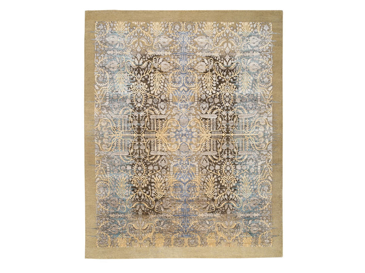8'0" x 9'10" New Hand Knotted Brown Wool & Silk Rectangle Oriental Rug - MOA10263678