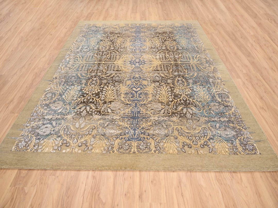 8'0" x 9'10" New Hand Knotted Brown Wool & Silk Rectangle Oriental Rug - MOA10263678