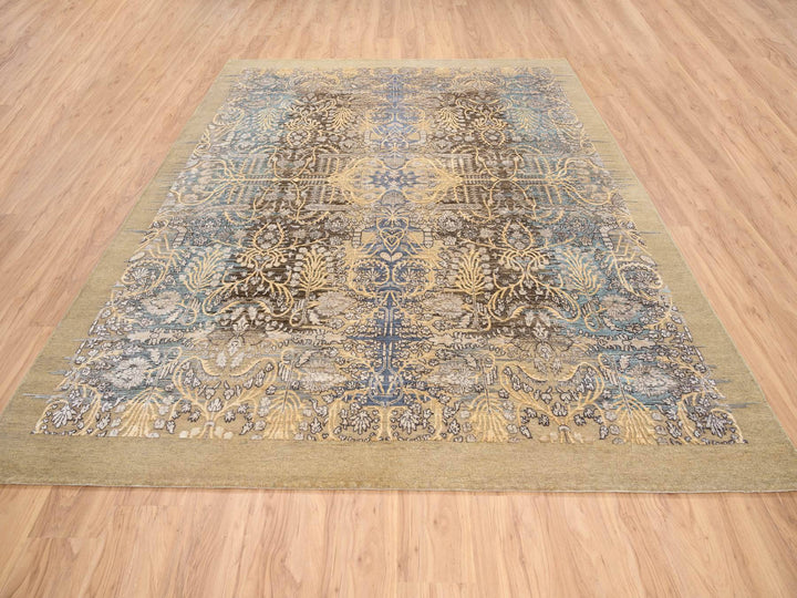 8'0" x 9'10" New Hand Knotted Brown Wool & Silk Rectangle Oriental Rug - MOA10263678