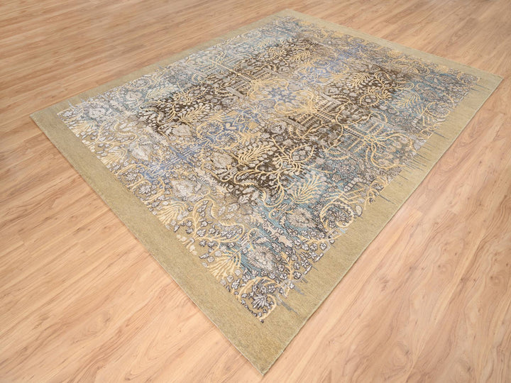 8'0" x 9'10" New Hand Knotted Brown Wool & Silk Rectangle Oriental Rug - MOA10263678