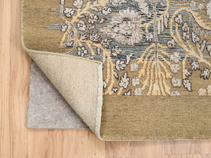 8'0" x 9'10" New Hand Knotted Brown Wool & Silk Rectangle Oriental Rug - MOA10263678