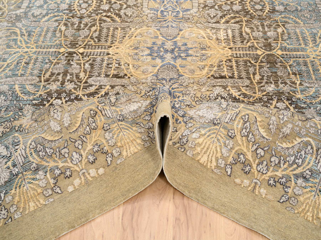 8'0" x 9'10" New Hand Knotted Brown Wool & Silk Rectangle Oriental Rug - MOA10263678