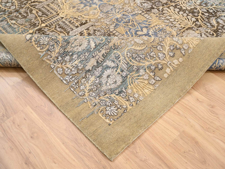 8'0" x 9'10" New Hand Knotted Brown Wool & Silk Rectangle Oriental Rug - MOA10263678