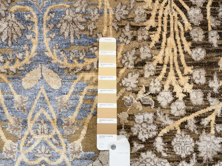 8'0" x 9'10" New Hand Knotted Brown Wool & Silk Rectangle Oriental Rug - MOA10263678