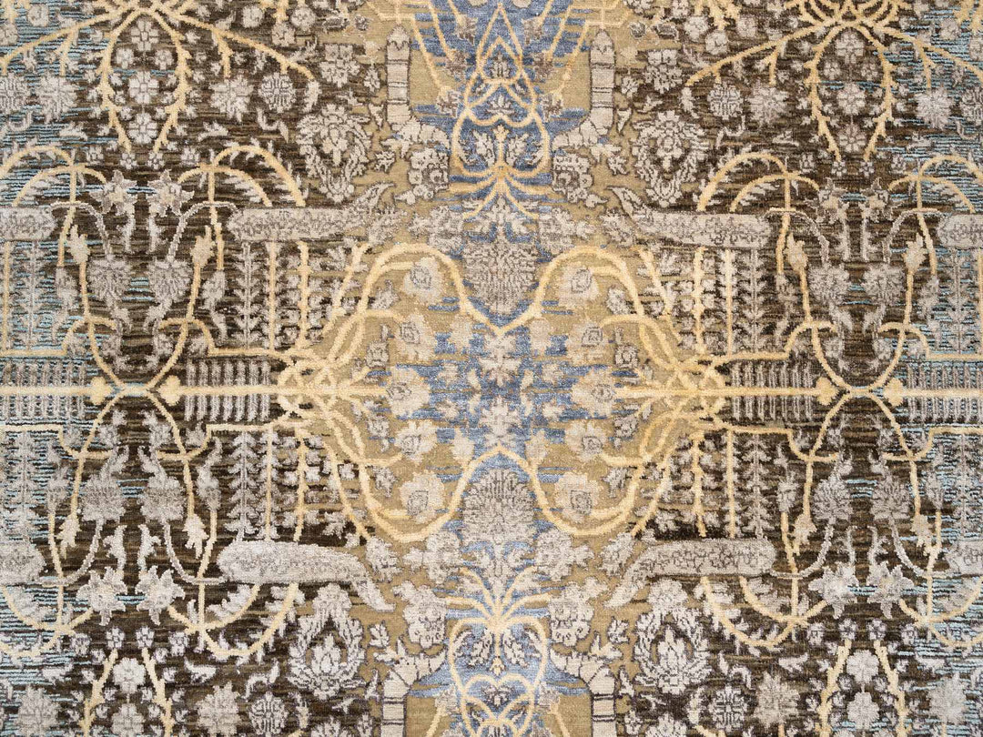 8'0" x 9'10" New Hand Knotted Brown Wool & Silk Rectangle Oriental Rug - MOA10263678