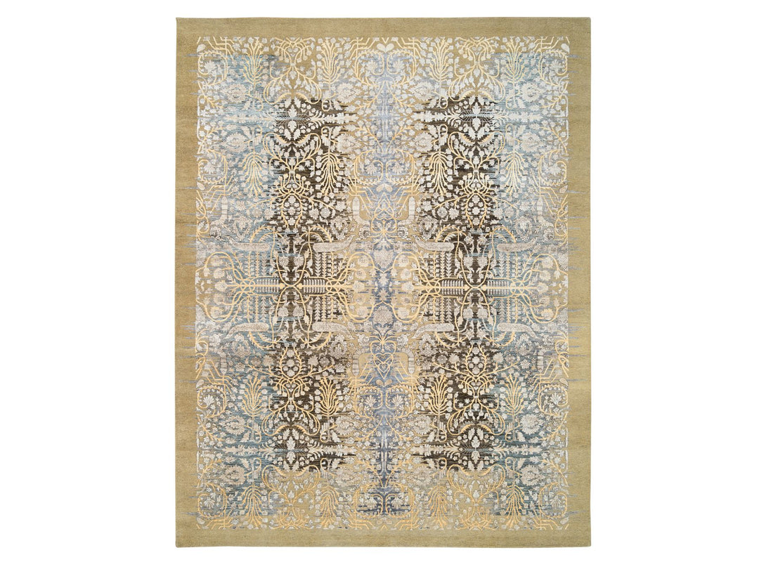 9'2" x 12'0" New Hand Knotted Brown Wool & Silk Rectangle Oriental Rug - MOA10263680