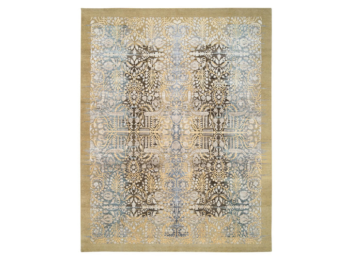 9'2" x 12'0" New Hand Knotted Brown Wool & Silk Rectangle Oriental Rug - MOA10263680