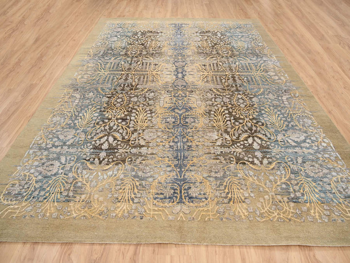9'2" x 12'0" New Hand Knotted Brown Wool & Silk Rectangle Oriental Rug - MOA10263680
